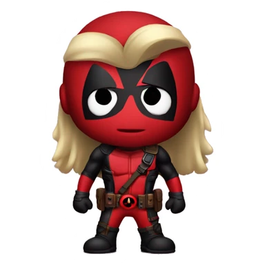 a guys wearing deadpool's costume and had long hair sticker