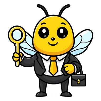 a bee in an office suit with keys in her hand.  sticker