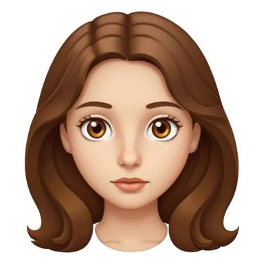 Chica con ojos grandes de color avellana nariz pequeña respingona y boca pequeña pero labios carnosos pelo largo castaño ligeramente ondulado  sticker