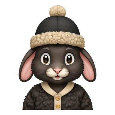 curly black rabbit with jersey and hat sticker