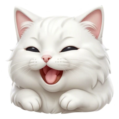 Cinematic Cute Yawning White Cat Portrait Emoji, Head gently tilted with an endearing, wide-open yawn and softly closed eyes, showcasing a pristine white fur with delicate hints of silver, simplified yet irresistibly adorable, highly detailed, glowing with a tender, cozy radiance, high shine, exuding sleepy charm and gentle affection, styled with a soft glowing outline, capturing the essence of a white cat caught mid-yawn, radiating pure, adorable lethargy! sticker