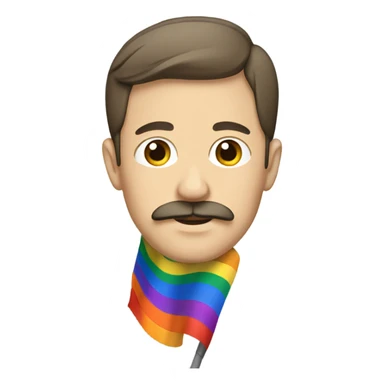 Guy with skinny mustache with pride flag sticker