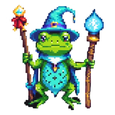 wizard frog holding a magic staff sticker