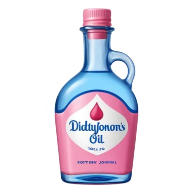 bottle of oil blue top pink outside with logo that says Diddys Oil Johnson and Johnson bottle with a berry on top sticker