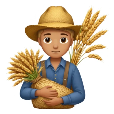 boy farmer, hug a bundle of straw sticker