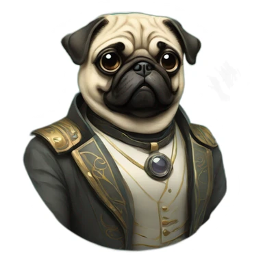 A cyberpunk pug in Art Nouveau style during 1910 sticker