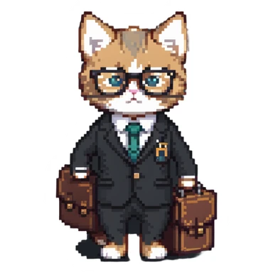 kitten in a suit holding a briefcase and wearing glasses sticker