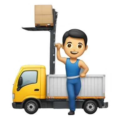 Asian man lifting truck sticker