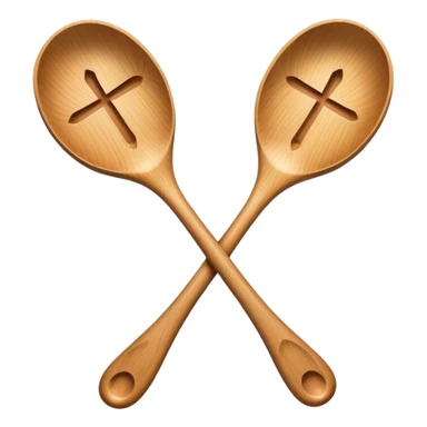 wo wooden spoons hitting each other with their flat sides, creating a cross-like shape with their handles, forming an intricate and striking visual sticker