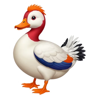 Muscovy Duck, simple emoji style, sitting pose, white feathers, red face, orange feet sticker