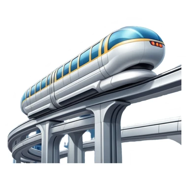 Futuristic monorail train curving above a cityscape with tall buildings sticker