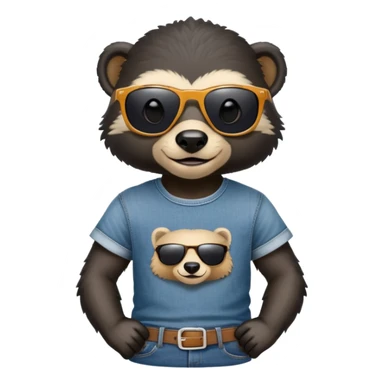 friendly anthropomorphised honey badger in jeans and a t-shirt, wearing sunglasses, head and shoulders portrait sticker