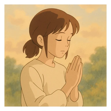 ghibli style person praying with soft background sticker