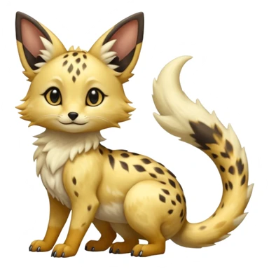 Shiny whitish golden brown fluffy furry hyper realistic lifelike beautiful pretty soft beige Goldilocks cream-colored Celestial Salandit-Umbreon-Genet-Noivern-Noibat-Serval-Hybrid (Full body) sticker