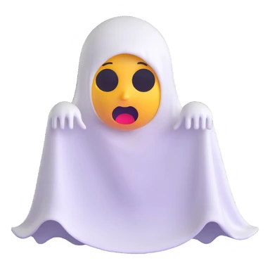yellow emoji with terrified expression dressed as a ghost with white sheet and cut-out eyes sticker
