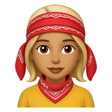 Create an image of a woman with a bandana and blonde hair in the style of Apple emojis, with no background. The style should mimic the look of Apple emojis. sticker