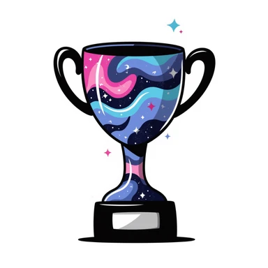 An alien trophy with universe-inspired colors, galactic swirls, and star details sticker