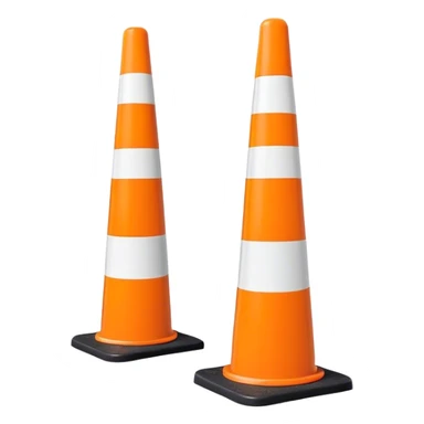 Two orange and white conical traffic bollards with a caution tape stretched between them, marking a restricted or blocked area sticker