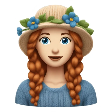 beautiful finnish auburn hair woman with blue eyes knitting floral hat sticker