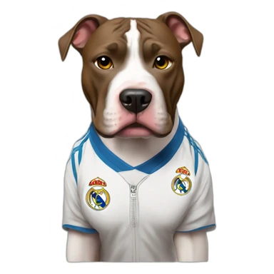 Perro pitbull con camiseta del Real Madrid saludando sticker