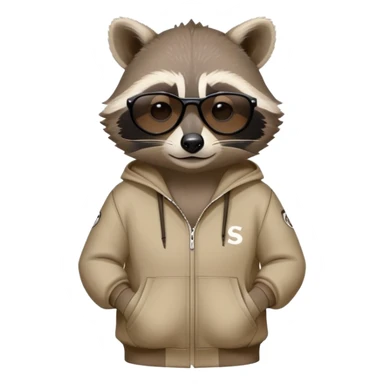 friendly anthropomorphised raccoon in a Sopranos-style mafia tracksuit, wearing dark sunglasses, relaxed pose sticker