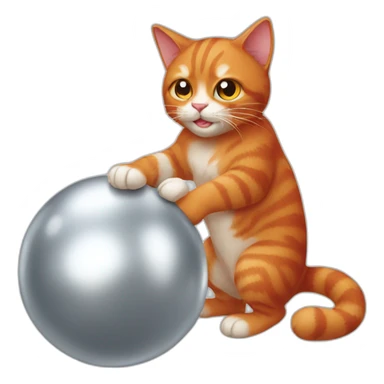 red cat playing with an aluminium ball sticker