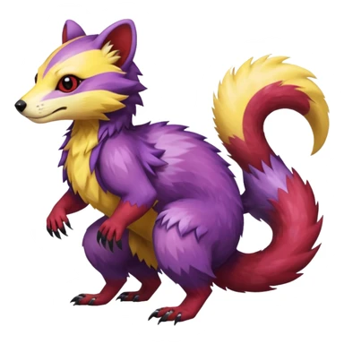 Purple, red, yellow Trico-Sergal-Furret-Ferret-Wolverine-Vernid-fusion-Fakemon-animal-hybrid-creature, full body sticker