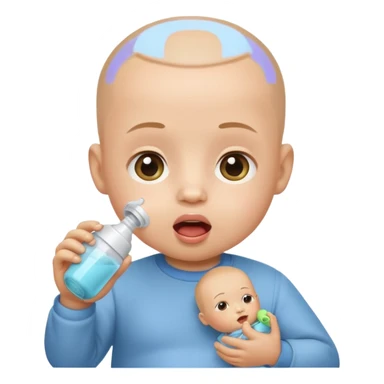 baby emoji with a clean-shaved head and a feeder (baby bottle) in its mouth sticker