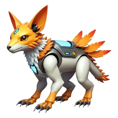  exotic futuristic warm-colored modern cyber-Fakémon-Digimon-Trico-creature sticker