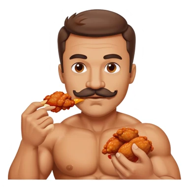 super jacked guy with a mustache eating hot wings sticker