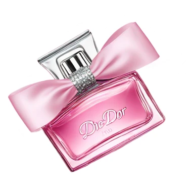 miss dior pink perfume clear bottle metal sparkly bow around the cap sticker