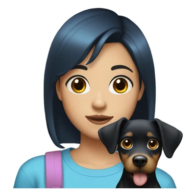 girl with black short hair blue t shirt dog filter sticker