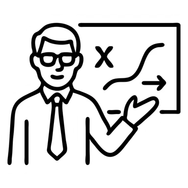 male teacher explaining a concept on a white board, animated gesture, casual-professional look, icon style sticker