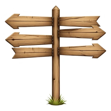 Wooden sign post pointing 2 directions and made of felt texture, scrapbooking style, transparent background sticker