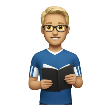 white young soccer coach with eyeglasses holding a notebook sticker