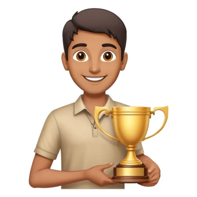 happy tall Indian person holding a trophy, proud and smiling sticker