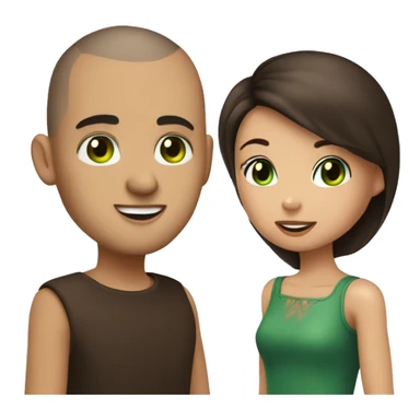 Buzz cut brown hair guy with green eyes kissing girl with dark brown hair and brown eyes sticker