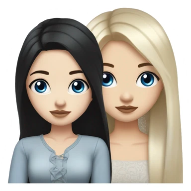 a girl with fair skin, straight long black hair, blue eyes, standing, very beautiful, very hot,Korean American Russian,plump lips and long eyelashes sticker