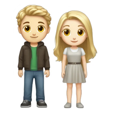 blond white girl and brunette white boy, white cat, grey cat sticker