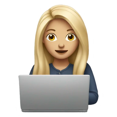Emoji de una mujer rubia con cabello largo usando su laptop  sticker