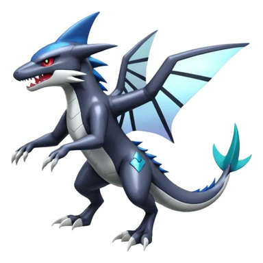 Futuristic Shiny Mightyena-Sharpedo-Garchomp-Noivern-Silvally-Fakémon-hybrid-creature (full body)  sticker