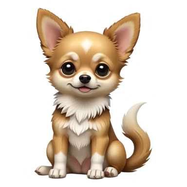 cinematic-[chihuahua dog]-realistic-full-body-sitting-emoji,-tail-resting-loosely-beside-its-paws,-head-tilted-dramatically,-scruffy-[black and tan and white]-fur,-simplified-yet-realistic-focused-features,-highly-detailed,-glowing-with-an-almost-sarcastic-glow sticker
