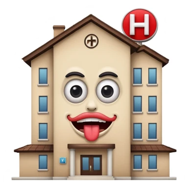 dessiner un batiment Hotel, met une pancarte "H", rajoute un visage (yeux et bouche)de fou sticker