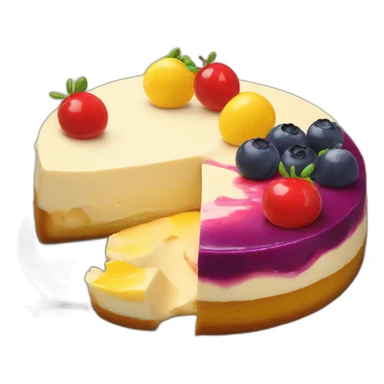 Artist cheesecake with 3 colored jams red, blueberry and yellow  sticker
