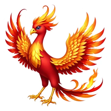 Cinematic Noble Mystical Fire Phoenix Portrait Emoji, Poised and resplendent, with a radiant, fiery plumage in brilliant hues of scarlet, gold, and ember, featuring elongated, elegant tail feathers that flow like molten lava, and piercing, wise eyes reflecting the eternal cycle of rebirth; rendered with lifelike texture and luminous natural highlights, high shine, majestic and awe-inspiring, styled with an aura of mythic resurgence, focused and regal, soft glowing outline, capturing the essence of a legendary phoenix rising from the flames with timeless grace! sticker