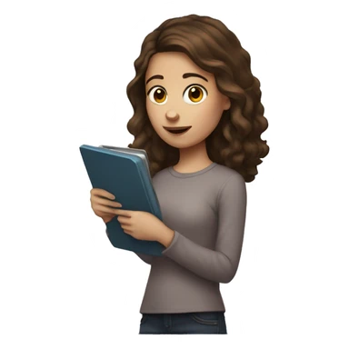 Girl with brown hair holding a kindle sticker
