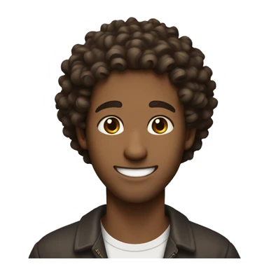 a guy with curly hair and brown eyes that smiles taking the thongue out sticker
