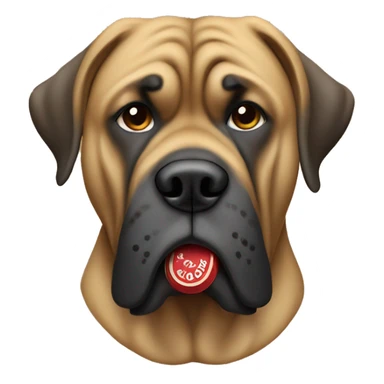 Mastiff holding a cigaratte sticker