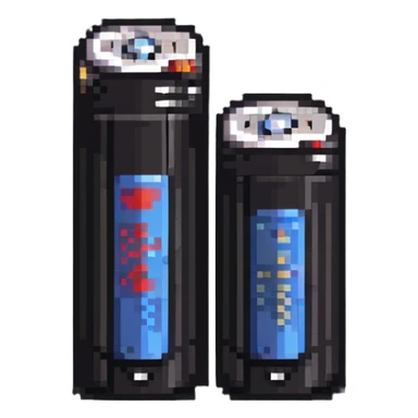Two dead batteries stacked on top of each other, depleted, empty power sticker