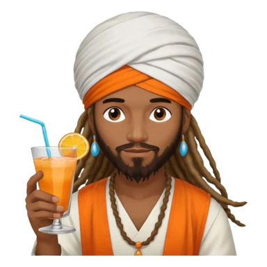 Brownskin man with long dreadlocks add a white turban on his head orange shirt drinking alcohol sticker
